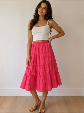 Della Spiga Italian Cotton Bohemian Tiered Midi Skirt